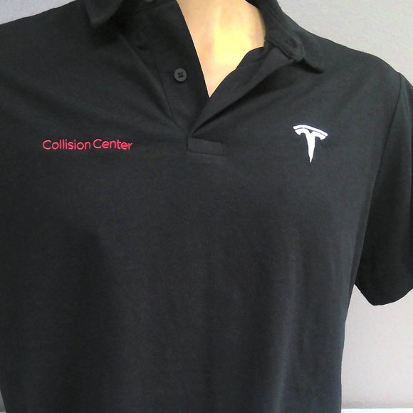 Tesla Motor Co Polo Golf Shirt Embroidered Logo Collision Center Black Men's XL - Picture 2 of 8